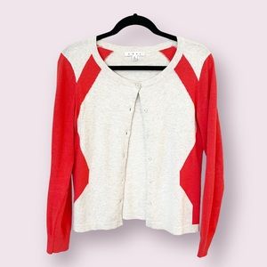 #192 - Cabi Hourglass Cardigan - Women’s Red & Oatmeal Heather Sweater